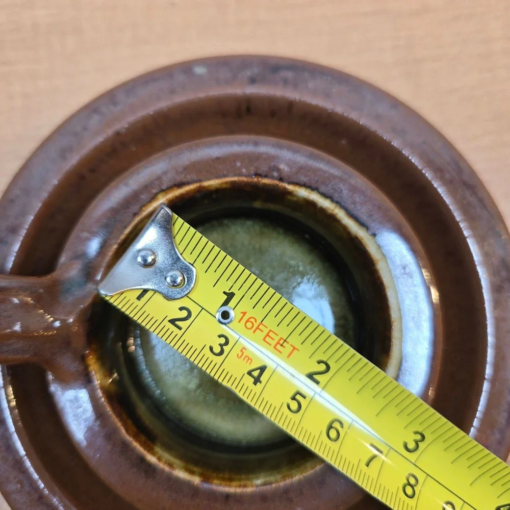 Handmade Ceramic Candle Holder in‎ Brown Glaze Signed Base Vintage 5.5